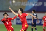 Gia Bảo ghi bàn mang về 1 điểm quý giá cho U17 Việt Nam trước U17 Nhật Bản. (Nguồn: VFF)