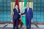 Tổng Thư ký Liên đoàn Arab Ahmed Aboul Gheit đón Chủ tịch nước Lương Cường. (Ảnh: Lâm Khánh/TTXVN)