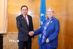 Chủ tịch Quốc hội Trần Thanh Mẫn gặp bà Tatiana Valovaya, Tổng Giám đốc Văn phòng Liên hợp quốc tại Geneva (UNOG). (Ảnh: Doãn Tấn/TTXVN)