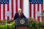 Tổng thống Mỹ Donald Trump phát biểu tại Nhà Trắng ở Washington, D.C. (Ảnh: THX/TTXVN)