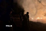 Lực lượng Bộ đội Biên phòng chữa cháy rừng sản xuất tại xã Phú Vinh, thành phố Huế. (Ảnh: TTXVN phát)
