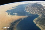 Hình ảnh eo biển Hormuz được quan sát từ vệ tinh. (Ảnh: Getty Images/TTXVN)