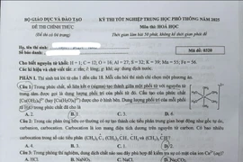 Đề thi hóa học kỳ thi Tốt nghiệp trung học phổ thông 2025. (Ảnh: Minh Sơn/Vietnam+)