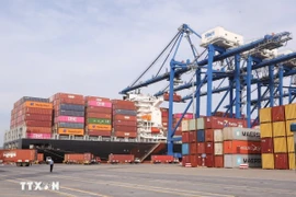 Cảng Container Quốc tế Tân Cảng Hải Phòng (TC-HICT) là cảng nước sâu đầu tiên vận hành tại miền Bắc có thể tiếp nhận tàu trọng tải lớn trên 145.000 tấn. (Ảnh: Minh Thu/TTXVN)