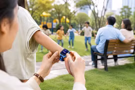 BiboWatch là sự kết hợp giữa đồng hồ thông minh đeo tay và SIM điện thoại tích hợp dữ liệu di động. (Ảnh: PV/Vietnam+)