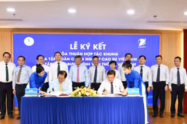 Tổng Giám đốc của hai Tập đoàn thực hiện ký kết Thỏa thuận hợp tác khung, thống nhất các mục tiêu và hành động chiến lược giai đoạn 2026 – 2030. (Ảnh: PV/Vietnam+)
