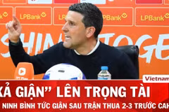 HLV Ninh Bình FC đập bàn "xả giận" lên trọng tài Malaysia sau trận thua đau trước Công an Hà Nội