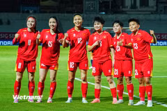 Đội tuyển Nữ Việt Nam giành chiến thắng đậm 6-0 trước Campuchia ở trận mở màn AFF Cup Nữ 2025. (Ảnh: Việt Anh/Vietnam+)