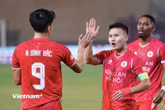 Công an Hà Nội nới rộng cách biệt với đội nhì bảng lên thành 9 điểm khi giải còn 6 vòng đấu. (Ảnh: Việt Anh/Vietnam+)