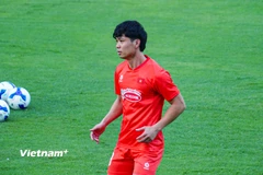 Tiền đạo Công Phượng bất ngờ dính chấn thương và phải nói lời chia tay đợt tập trung Đội tuyển Quốc gia. (Ảnh: Việt Anh/Vietnam+)