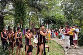 Sắc màu Tây Nguyên trong không gian Làng Văn hóa - Du lịch các dân tộc Việt Nam. (Ảnh: CTV/Vietnam+)