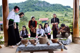 Các thí sinh thực hành với ẩm thực Tây Bắc. (Ảnh: CTV/Vietnam+)