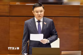 Bộ trưởng Bộ Công Thương Lê Mạnh Hùng phát biểu giải trình ý kiến đại biểu. (Ảnh: TTXVN)