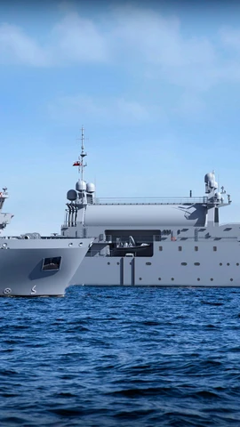 Hai tàu trinh sát SIGINT đậu cạnh nhau. (Ảnh: Saab)