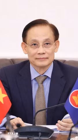 Ủy viên Bộ Chính trị, Bộ trưởng Ngoại giao Lê Hoài Trung tham dự hội nghị. (Ảnh: TTXVN phát)