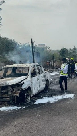 Các phương tiện bị thiêu rụi tại hiện trường vụ nổ xe bồn. (Nguồn: citinewsroom)