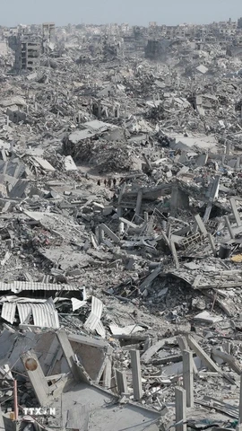 Cảnh tàn phá do xung đột tại Dải Gaza. (Ảnh: IRNA/TTXVN)
