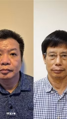 Các bị can từ trái qua phải: Nguyễn Bá Hoan, Tống Hải Nam, Nguyễn Gia Liêm, Phạm Viết Hương. (Ảnh: TTXVN phát)