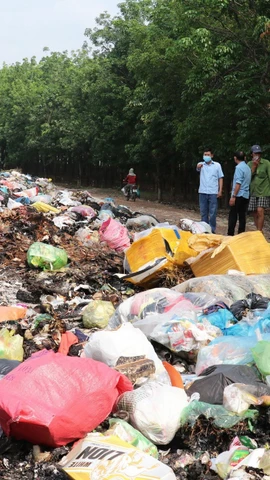 Bãi tập kết rác tại xã Long Hà đã trở thành “điểm nóng” gây ô nhiễm nghiêm trọng. (Ảnh: Đậu Tất Thành/TTXVN)
