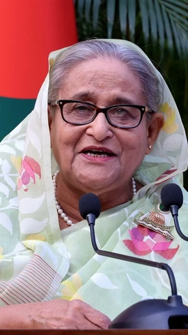 Bà Sheikh Hasina, khi giữ chức Thủ tướng Bangladesh, phát biểu tại Dhaka ngày 8/1/2024. (Ảnh: THX/TTXVN)