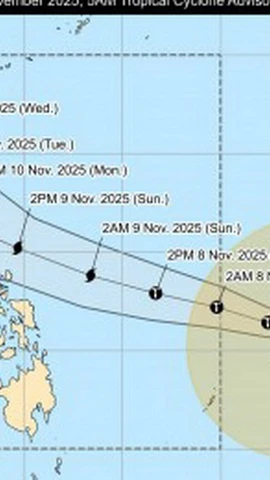 Cơn bão Fung-Wong có khả năng đổ bộ Philippines vào tối 9/11. (Nguồn: PAGASA)