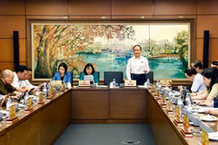 Các đại biểu Quốc hội đoàn thành phố Hà Nội thảo luận ở tổ về phát triển kinh tế-xã hội những tháng đầu năm 2025. (Ảnh: TTXVN)