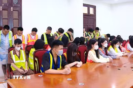 Các đối tượng tại cơ quan điều tra. (Ảnh: TTXVN phát)