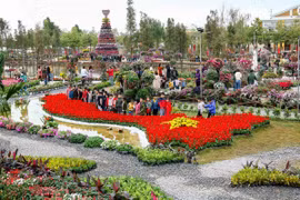 Lễ hội hoa tại làng nghề trồng hoa cây cảnh Văn Giang thu hút sự quan tâm của người dân các địa phương đến khám phá, trải nghiệm. (Ảnh: Cổng Thông tin Điện tử tỉnh Hưng Yên)