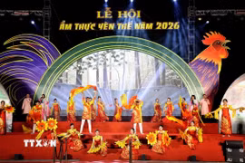 Các tiết mục văn nghệ khai mạc Lễ hội Ẩm thực Yên Thế năm 2026.. (Ảnh: Danh Lam/TTXVN)