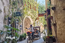 Mọi góc nhỏ ở Val’Quirico đều mang hơi thở Địa Trung Hải. Đường đá uốn lượn, những dãy nhà gỗ và đá mang sắc vàng nâu trầm ấm tạo cảm giác như lạc vào một làng cổ châu Âu. (Ảnh: Phương Lan/TTXVN)