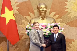 Phó Chủ tịch Quốc hội Nguyễn Hồng Diên và Chủ tịch EuroCham Bruno Jaspaert. (Ảnh: Tuấn Anh/TTXVN)