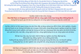 Một số nội dung quan trọng trong Tuyên bố chung Việt Nam-Singapore 