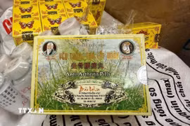 Các sản phẩm thuốc đông y giả của nhóm đối tượng sản xuất. (Ảnh: TTXVN phát)