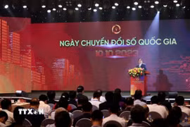 Thủ tướng Phạm Minh Chính phát biểu tại Ngày Chuyển đổi số quốc gia (10/10). (Ảnh: Dương Giang/TTXVN)