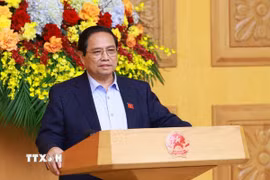 Thủ tướng Phạm Minh Chính chủ trì cuộc họp với Hội đồng Tư vấn chính sách về phát triển kinh tế tư nhân. (Ảnh: Dương Giang/TTXVN)