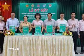 Ngân hàng chính sách xã hội Bạc Liêu (tỉnh Cà Mau) tổ chức ký kết hợp đồng ủy thác cho vay với các tổ chức chính trị xã hội. (Ảnh: TTXVN phát)