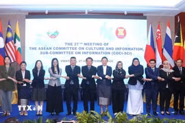 Các đại biểu tham dự Hội nghị Tiểu ban Thông tin ASEAN lần thứ 27 chụp ảnh lưu niệm. (Ảnh: Xuân Tú/TTXVN)