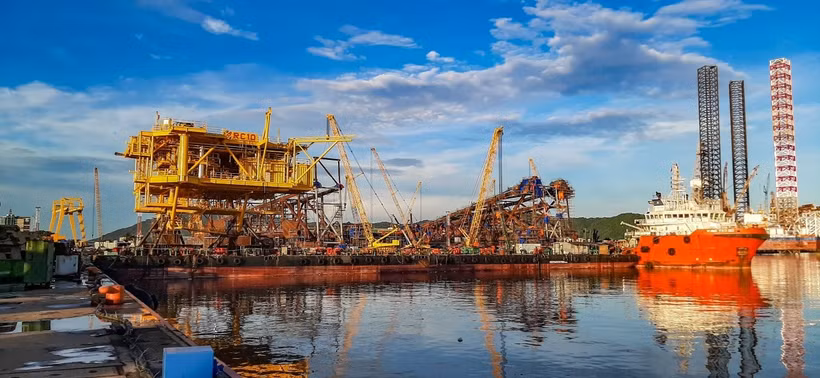 Một góc khu vực bãi chế tạo Cảng Vietsovpetro. (Ảnh: CTV/Vietnam+)
