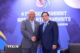 Nhân chuyến tham dự Hội nghị Cấp cao ASEAN lần thứ 47 và các Hội nghị Cấp cao liên quan tại Kuala Lumpur (Malaysia), sáng 27/10/2025, Thủ tướng Phạm Minh Chính hội kiến Chủ tịch Hội đồng châu Âu Antonio Costa. (Ảnh: Dương Giang/TTXVN)