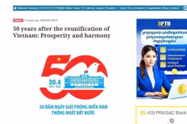 Ngày 21/4, trang tin điện tử của báo Khmer Times đưa bài viết ca ngợi chiến thắng lịch sử 30/4/1975 của Việt Nam với tiêu đề “Việt Nam sau 50 năm sau thống nhất đất nước: Thịnh vượng và hòa hợp” (ảnh chụp màn hình). (Ảnh: TTXVN phát)