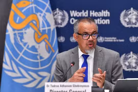 Tổng Giám đốc WHO Tedros Adhanom Ghebreyesus phát biểu trong một cuộc họp báo ở Geneva, Thụy Sĩ. (Ảnh: THX/TTXVN)