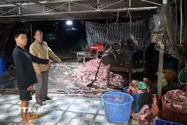 Đối tượng Trần Văn Hùng (áo vàng) cùng tang vật. (Ảnh: TTXVN phát)