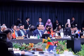 Thủ tướng Phạm Minh Chính tham dự Phiên toàn thể Hội nghị Cấp cao ASEAN lần thứ 47 và Lễ trao Nghị định thư thứ hai sửa đổi Hiệp định Thương mại Hàng hóa ASEAN (ATIGA). (Ảnh: Dương Giang/TTXVN)