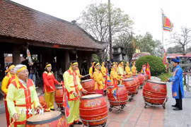 Màn trống hội tại Lễ hội chùa Keo mùa Xuân năm Bính Ngọ 2026. (Ảnh: Thế Duyệt/TTXVN)