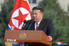 Nhà lãnh đạo Triều Tiên Kim Jong Un phát biểu tại Bình Nhưỡng. (Nguồn: KCNA/TTXVN)