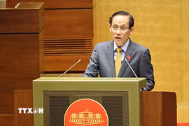 Bộ trưởng Bộ Ngoại giao Lê Hoài Trung trình bày Tờ trình về dự án Luật Thỏa thuận quốc tế (sửa đổi). (Ảnh: Minh Đức/TTXVN)
