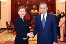 Tổng Bí thư, Chủ tịch nước Tô Lâm tiếp Thủ tướng Công quốc Liechtenstein Brigitte Haas. (Ảnh: Thống Nhất/TTXVN)