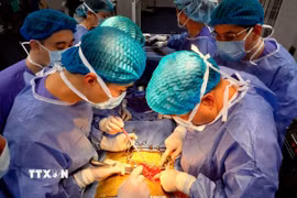 Êkíp thực hiện ca ghép thận. (Ảnh: TTXVN phát)