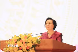 Bí thư Trung ương Đảng, Phó Thủ tướng Phạm Thị Thanh Trà phát biểu tiếp thu ý kiến cử tri tại Hội nghị. (Ảnh: Tuấn Anh/TTXVN)