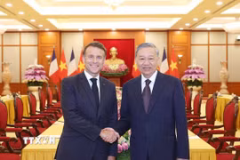 Sáng 26/5/2025, tại Trụ sở Trung ương Đảng, Tổng Bí thư Tô Lâm tiếp Tổng thống Cộng hòa Pháp Emmanuel Macron thăm cấp Nhà nước tới Việt Nam. (Ảnh: Thống Nhất/TTXVN)